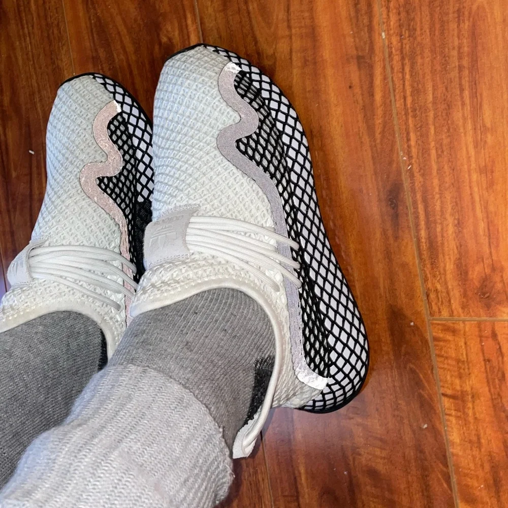 adidas White and Black Mesh Sneakers